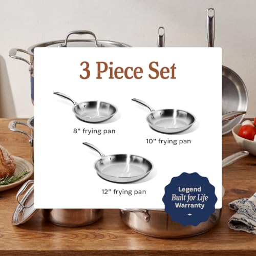 3-Piece (8",10", & 12") Stainless Frying Pan Set | 5 Ply Stainless Steel Clad | Induction Compatible, Oven Safe 800°F - Non-Toxic, No Coatings - Even Heating, Won't Warp (3-Piece Set (8", 10", 12"))