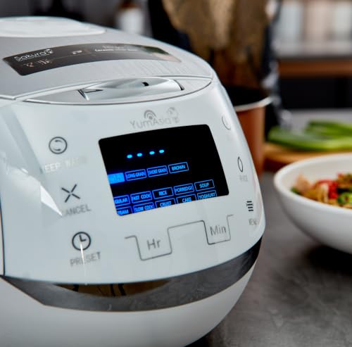 Sakura Rice Cooker with Ceramic Bowl and Advanced Fuzzy Logic (White and Silver)