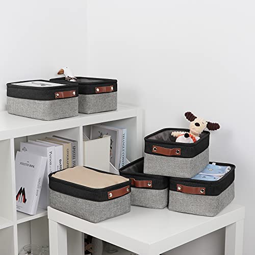 Small Storage Baskets for Shelves (Black&Grey / XS-12"x8"x5")
