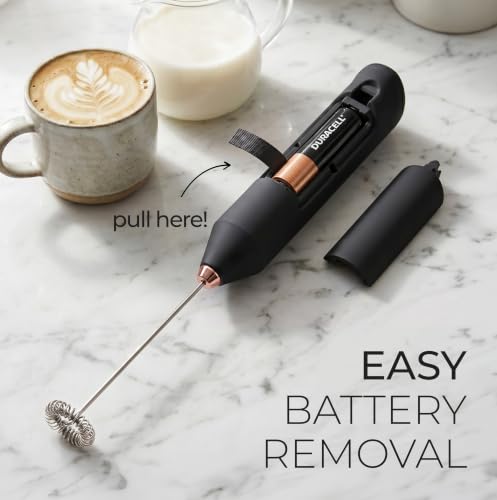 Powerful Milk Frother AA Batteries Included (Perfect Black Copper / Compact Frother + Batteries)