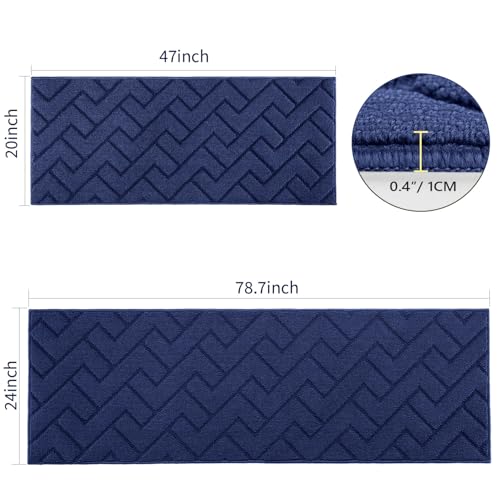 Kitchen Runner Rug (Navy Blue / 24"x79"+20"x48")