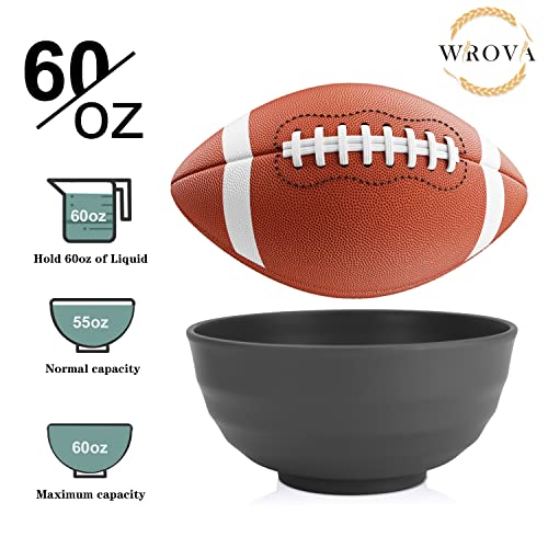 Wheat Straw Bowls Set 60 OZ Unbreakable Large Cereal Bowls Set of 6 Microwave and Dishwasher Safe Bowls Big Bowls for Apartment and Dorm BPA Free Soup Bowl for Serving Oatmeal and Salad (60 oz / Deep Grey)