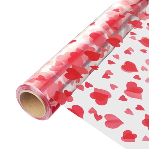 100ft Clear Cellophane Wrap Roll with Heart (146 Sq Ft)