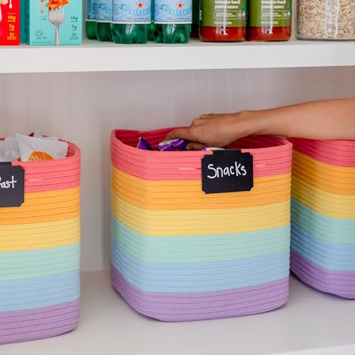 Storage Cubes 11 Inch Cotton Rope Woven Baskets for Organizing (Rainbow)