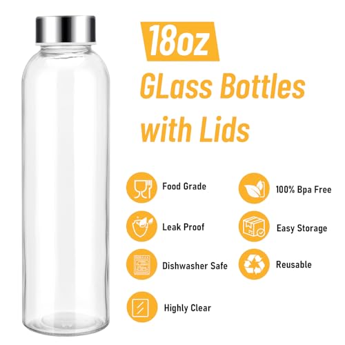 18oz Glass Water Bottle Set of 6 (Clear-6set/18oz / 18oz)