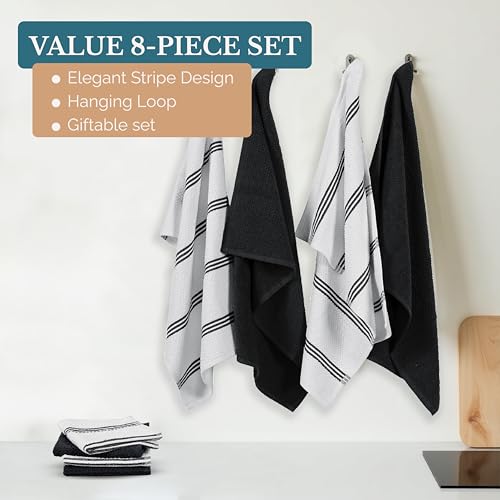 Kitchen Towel Set 8 Pc (Terry - Black / Kitchen Towel Set - 8 Pack)