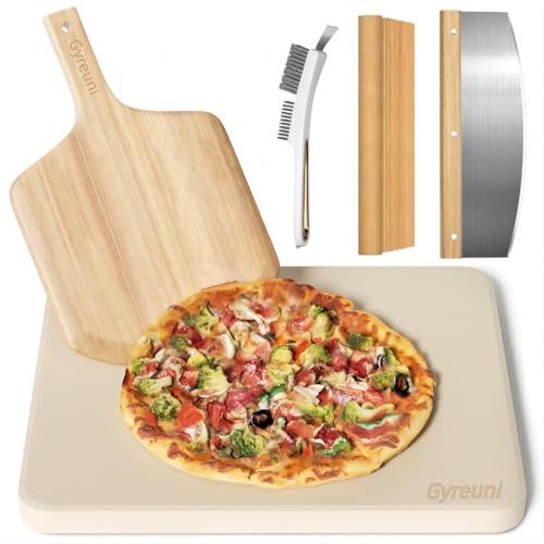 16'' Cordierite Pizza Stone for Oven and Grill with Pizza Peel Set (5 Count)