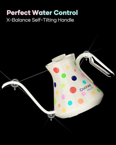 Color Changing Gooseneck Electric Kettle for Precision Brewing (Polka)