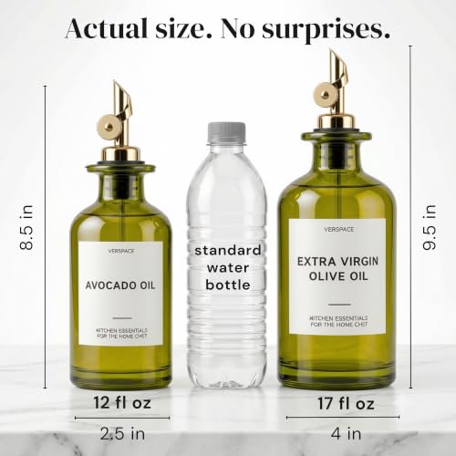 Green Glass Olive Oil Dispenser Bottles For Kitchen (Green/Gold / 17oz)