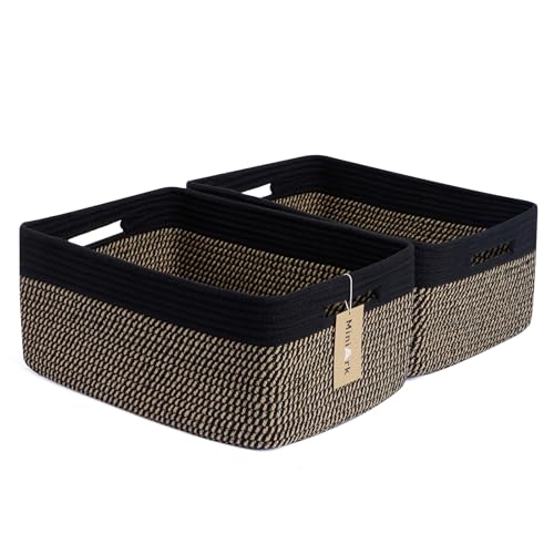 Large Storage Baskets for Shelves (2pcs-L17×W13×H7.5" / Woven Brown)