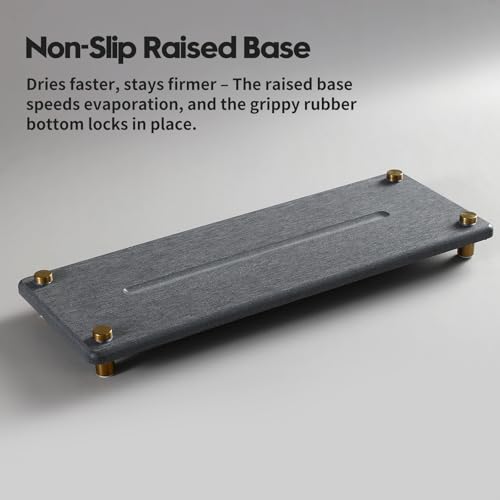 Kitchen Sink Caddy Water Absorbing Stone Drying Tray (12.5"x 4.5" - Dark Gray - Gold)