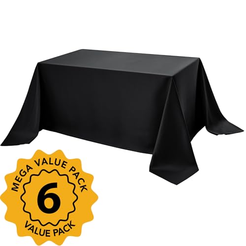 6 Pack Black Tablecloths for Rectangle Tables (Black / 90x156 In, 6 Pack)