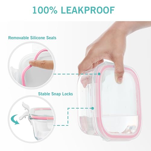 8 Pack Glass Food Storage Containers with Airtight Lids (Pink)