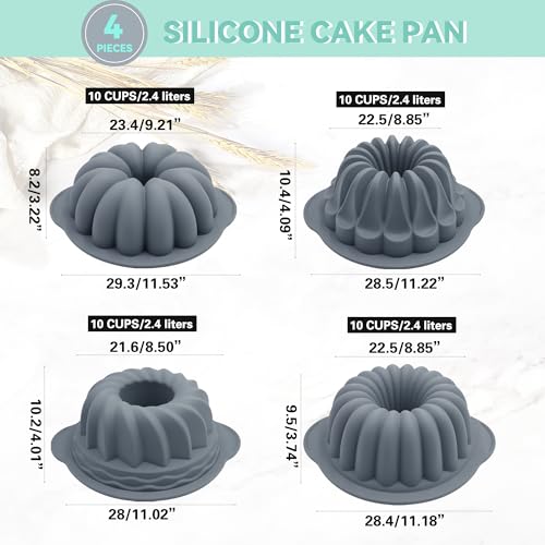 4 Pieces Silicone Fluted Tube Cake Pans (4pcs fluted tube cake pans (10 Cups))