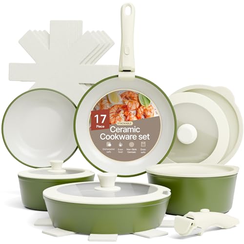 Bakken 17 Piece Ceramic Coated Aluminum Cookware Set (Green)
