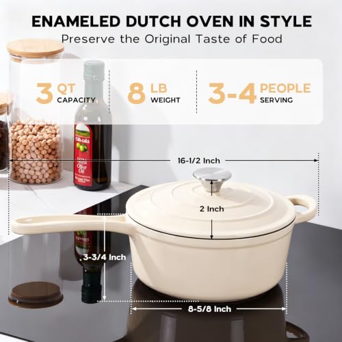 Enameled Cast Iron Sauce Pan (Cream White / 3 Quarts)