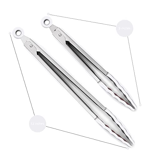 2 Pack Silicone Kitchen Tongs (Light Grey)