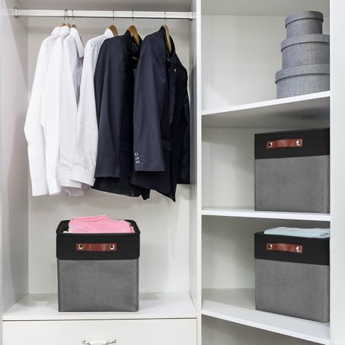 Collapsible Fabric Storage Cubes 11x11 Cube Storage Bins (Gray / Black / Cube - 11"x11"x11")