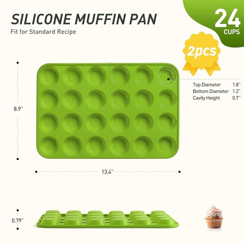 2 Pack 24 Cups Silicone Mini Muffin Pan with Metal Reinforced Frame Silicone Molds Parents Stepdad Pawpaw Who Want Nothing Everything Future Groom Bride Law Christmas Xmas Happy Birthday Gifts Ideal (2pc: 24-Cup Mini / Green)