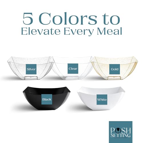 4 Pack Disposable Gold Plastic Serving Bowls Square Party Candy Use 32oz (32 OUNCE / GOLD GLITTER)