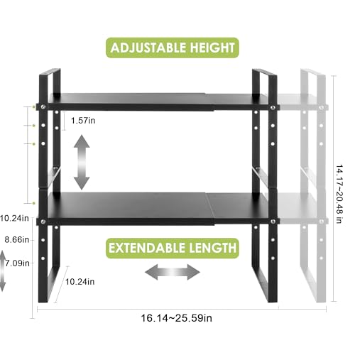Expandable Cabinet Shelf Organizer Rack (10.24''D*16.14-25.59''W*10.24''H / Black-2 Pack)