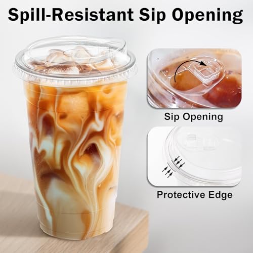 100 Pack 24 oz Clear Plastic Cups with Sip Lids (24oz 100Pack)