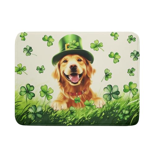 St Patrick's Day Dog Dish Drying Mat 18x24 inch Green Shamrock Dishes Pad Absorbent Microfiber Dish Drainer Mat for Kitchen Counter Coffee (Shamrock Dog / 18 x 24 inch)
