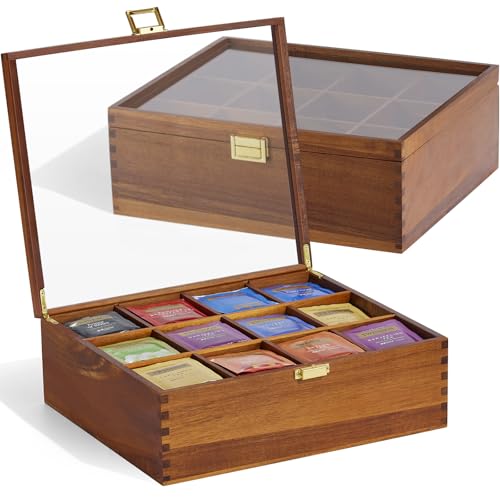 Wood Tea Bag Organizer with Clear Glass Lid (clear-1)