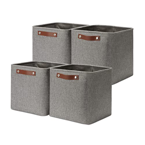 11 inch Cube Stroage Bins 4 Pack Small Grey Square Storage Baskets Cube Organizer (Grey / S-11"x11"x11")