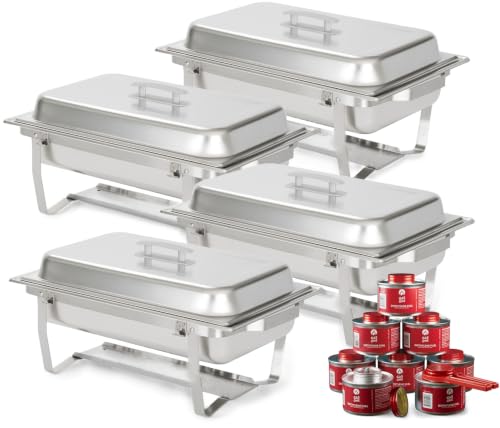 4 Pack 8QT Chafing Dish Full Set with 8 Pack DEG Chafing Fuel (4 Pack With Fuel)