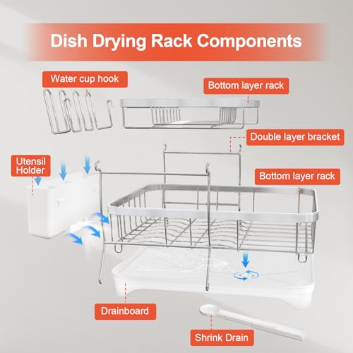 Dish Drying Rack for Kitchen Counter (2-tier - White)