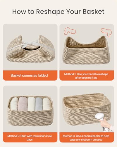 Small Woven Storage Basket for Organizing (Brown / 13.5"L x 9.5"W x 5"H)