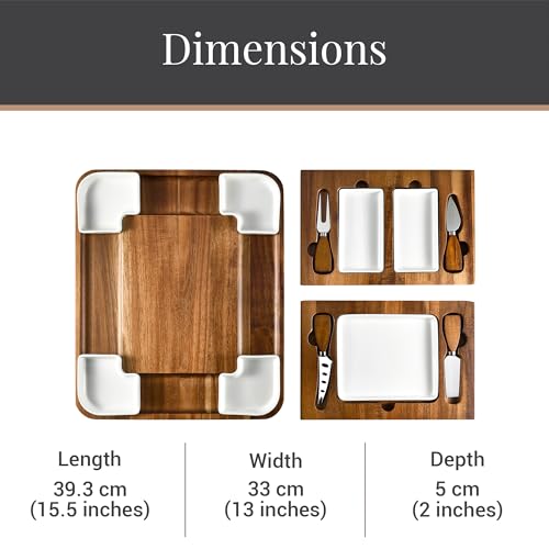Personalized Charcuterie Board & Cheese Platter Set Large Acacia Wood with Custom Engraving (Expandable with Engraving 16"x 13")