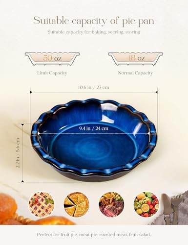 Pie Pan for Baking 9 Inch Ceramic Pie Dish for Apple Pie