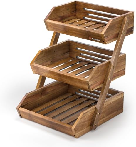 3 Tier Acacia Wood Fruit Basket for Kitchen (Acacia Wood / 3-Tier)