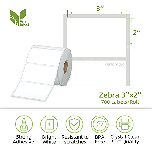Compatible 3" x 2" Direct Thermal Labels Replacement for Barcodes Postage Address Shipping Compatible with Rollo & Zebra Desktop Printers Adhesive & Perforated (3" x 2" / 12 Rolls)
