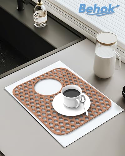 2 Pack Silicone Sink Protector Mat for Kitchen Sink Rear Drian Coffee (Coffee)