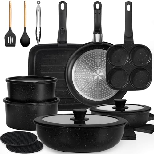 24 Piece Nonstick Pots and Pans Set (Black / 24 Pack)