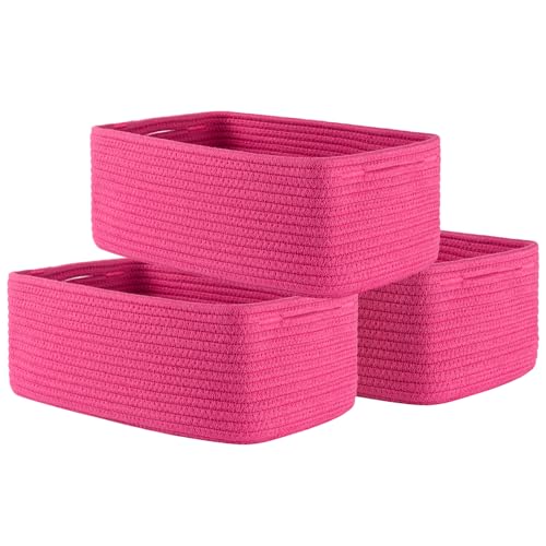 Small Woven Storage Basket for Organizing (Hot Pink / 13.5"L x 9.5"W x 5"H)