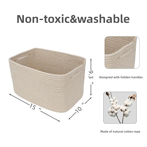 Woven Cotton Rope Storage Baskets 15x10x9.3" 3 Pack Oatmeal (Oatmeal)