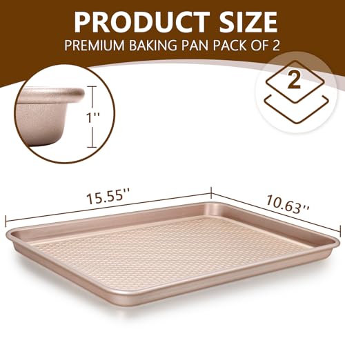 Baking Sheet Pan Set of 2 (15x10x1 inch Set / Textured Rose Gold)