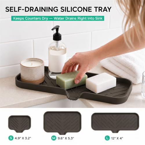 Silicone Soap Dish with Drain Spout (Coffee / L(12"×4"))