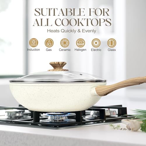12 Inch Wok Pan with Lid (White / 12 Inch)