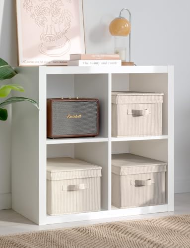 Fabric Storage Bins with Lids (Khaki Stripe / Large)
