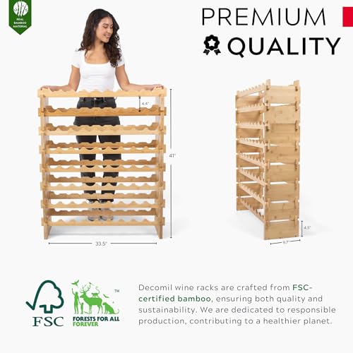 72 Bottle Stackable Modular Wine Rack Wine Storage Rack Solid Bamboo Wine Holder Display Shelves (72 Bottle)