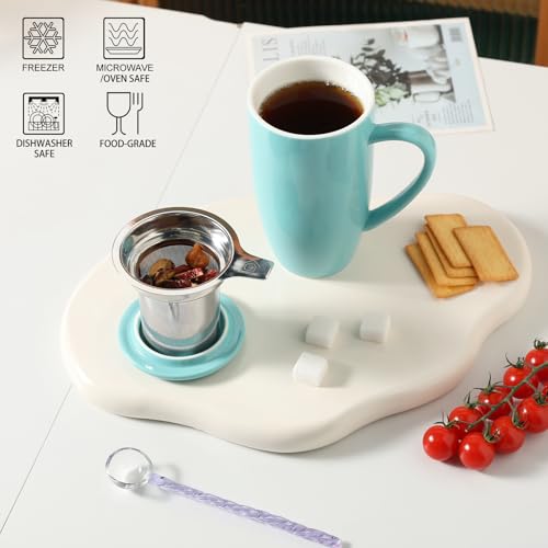 Sweejar Porcelain Tea Infuser Mug with Lid (Turquoise / Tea Cup(20 Fl Oz))