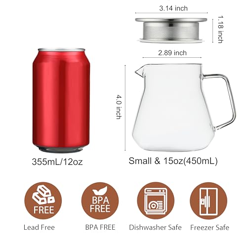 Small Glass Teapot with Stainless Steel Filter Lid (15oz(450ml))