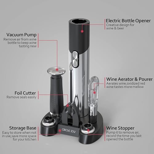 Electric Wine Opener Set Automatic Wine Opener Kit for Wine and Beer Cordless Electric Wine Bottle Openers Gift Set with Foil Cutter (Silver & Black / Prestige Set)
