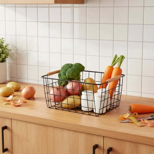 Metal Black Wire Basket (Black / 4-Medium)