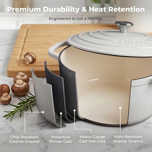 5 Quart Enameled Cast Iron Dutch Oven Pot with Lid (White / 5 Quart)